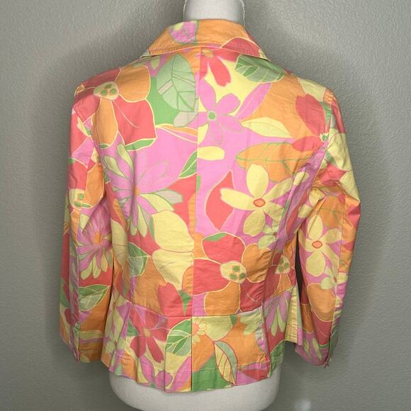 Sigrid Olsen pastel multicolor floral 3/4 sleeve cotton spring blazer size 8 - Picture 5 of 10
